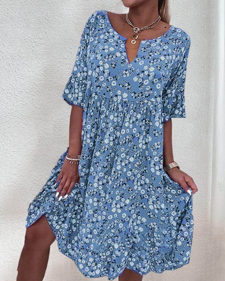 Floral Midi Dress Women Summer Casual