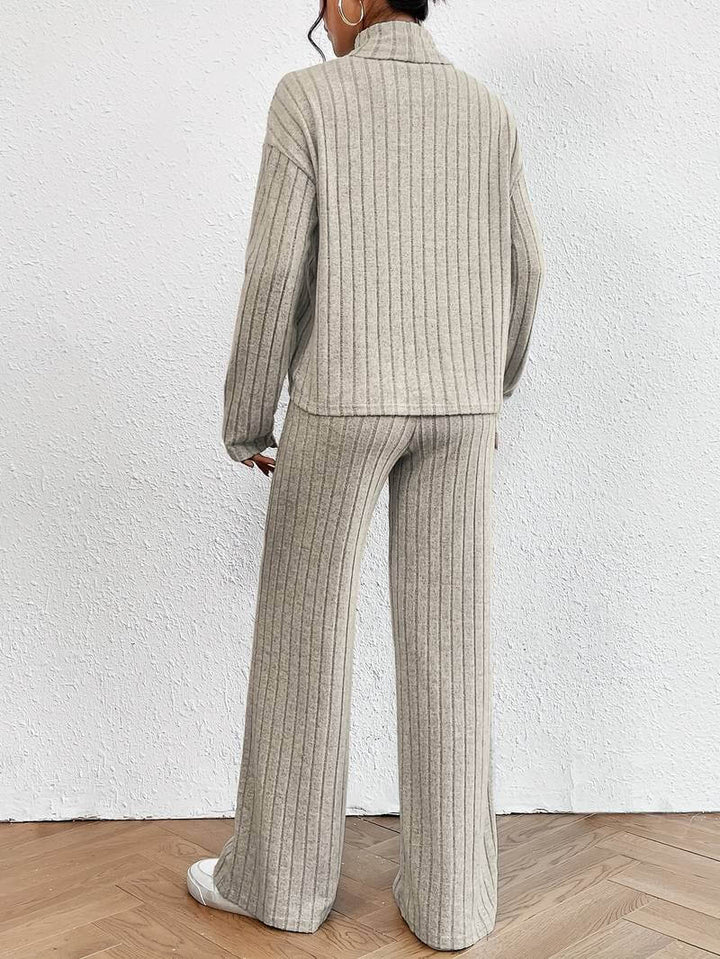 Women's Knitted Turtleneck Sweater and Wide-Leg Pants Set