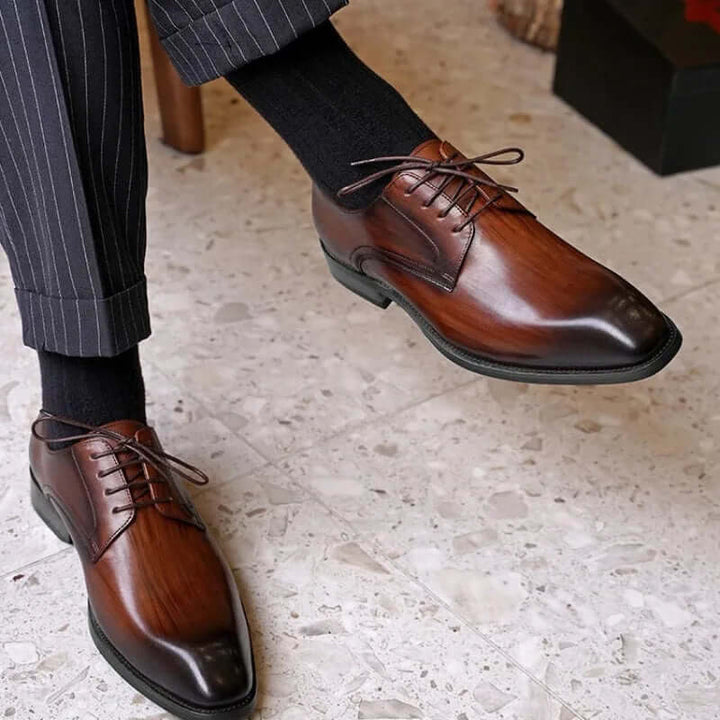 Men's Formal Leather Oxford Shoes with Closed Lacing