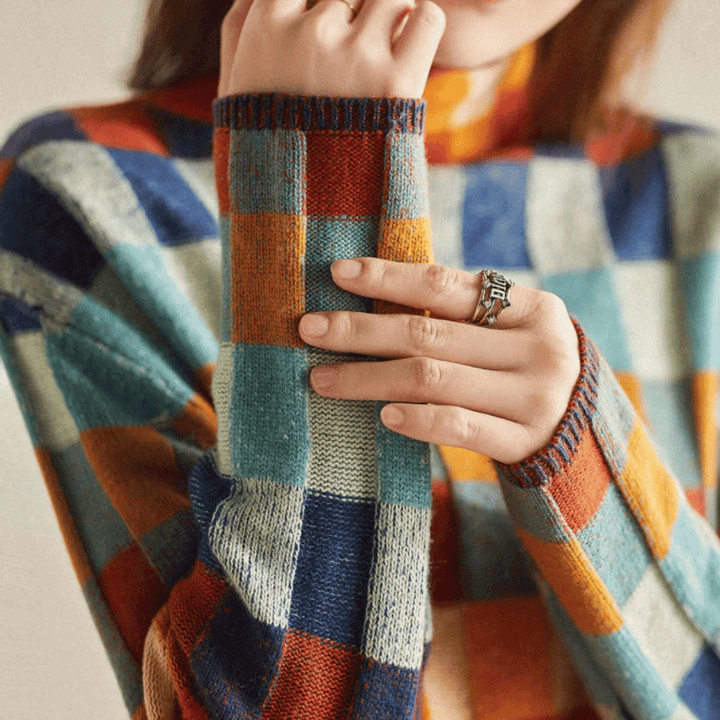 Women's Patchwork Cashmere Turtleneck Sweater