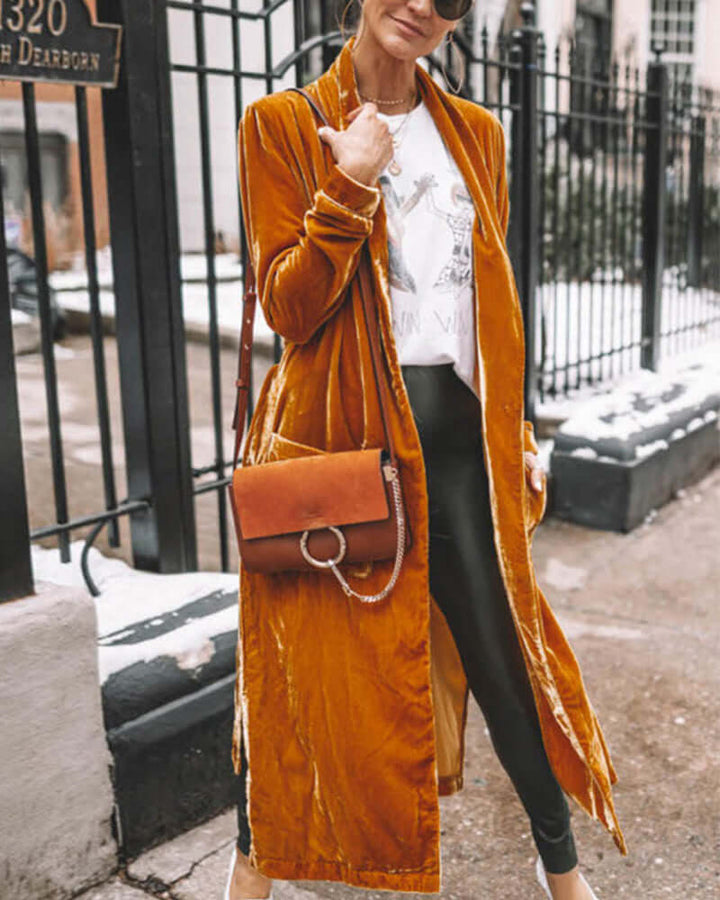 Women's Long Velvet Duster Cardigan