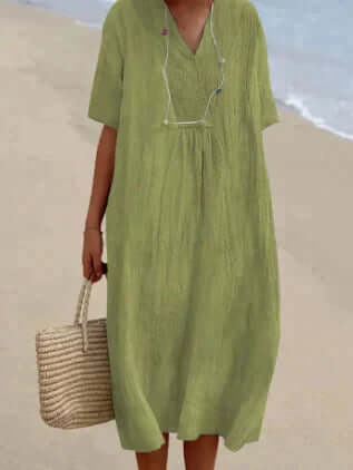 Women's Linen-Like Midi Dress