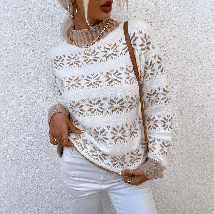 Women's Knitted Snowflake Turtleneck Sweater