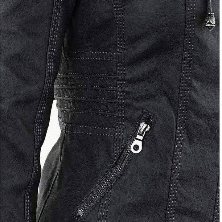 Women's Slim Fit PU Leather Zip-Up Hoodie