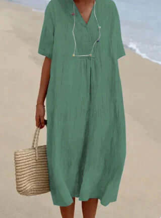 Women's Linen-Like Midi Dress