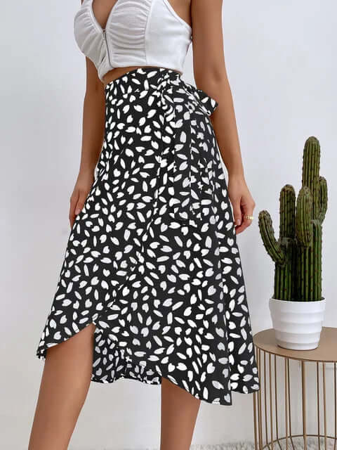 Printed Wrap Midi Skirt - Adjustable Fit