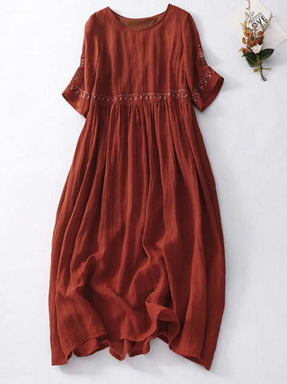 Women's Embroidered Loose Cotton Linen Dress