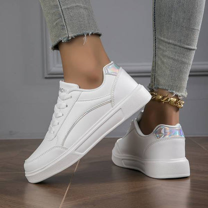 Women's White Leather Trainers with Metallic Accents