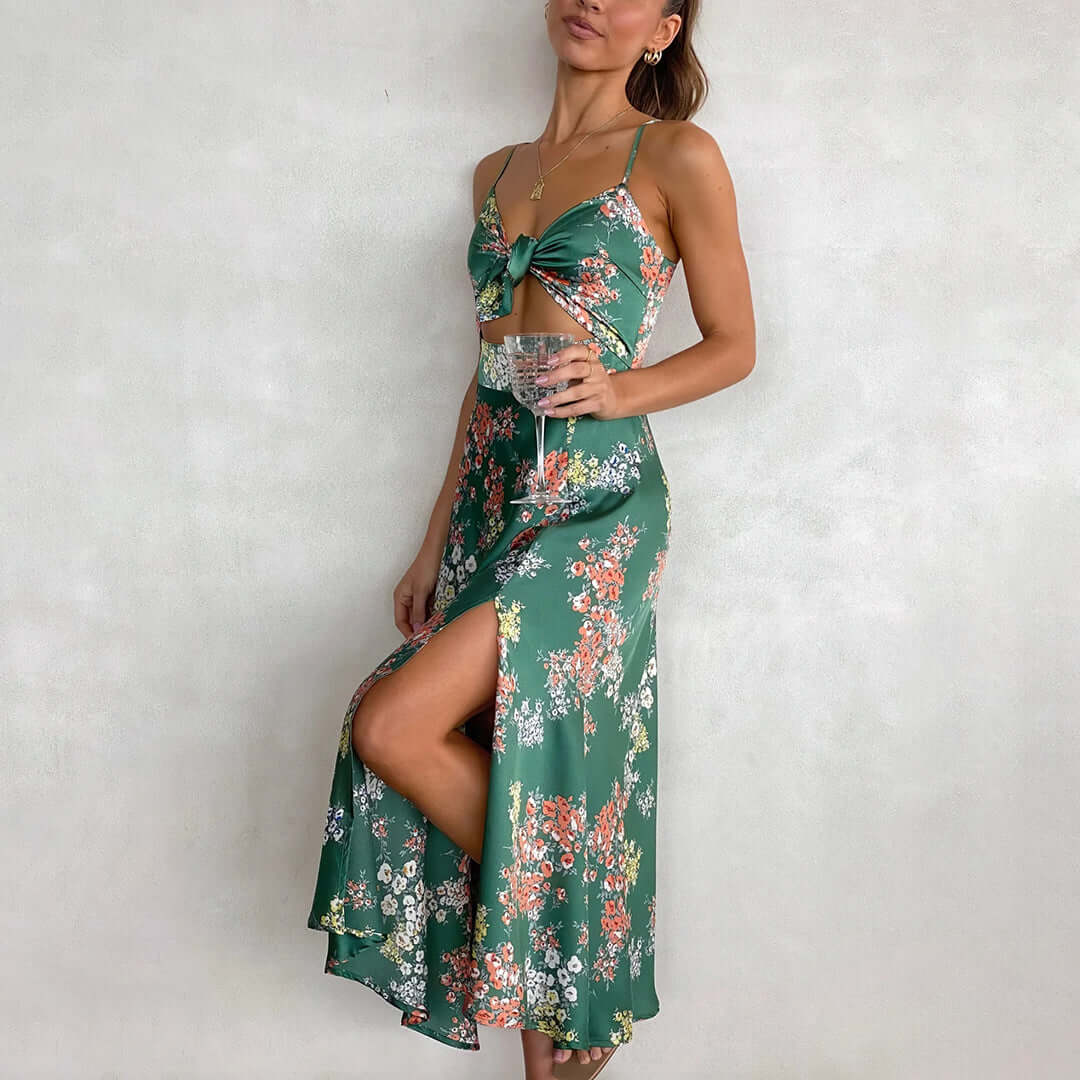 Floral Tie-Front Cut-Out Midi Dress