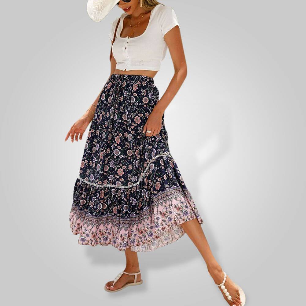 Women's Bohemian Floral Maxi Skirt