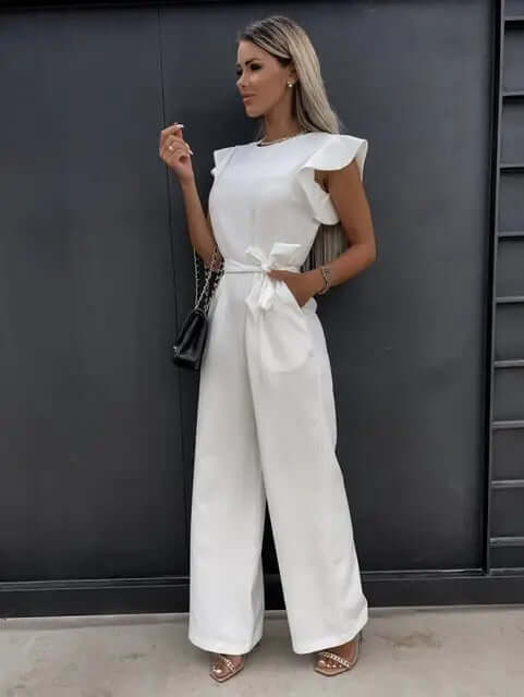 Women's Wide-Leg Jumpsuit with Ruffled Sleeves