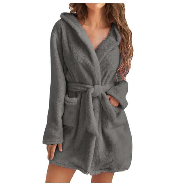 Women's Fluffy Hooded Knee-Length Bathrobe
