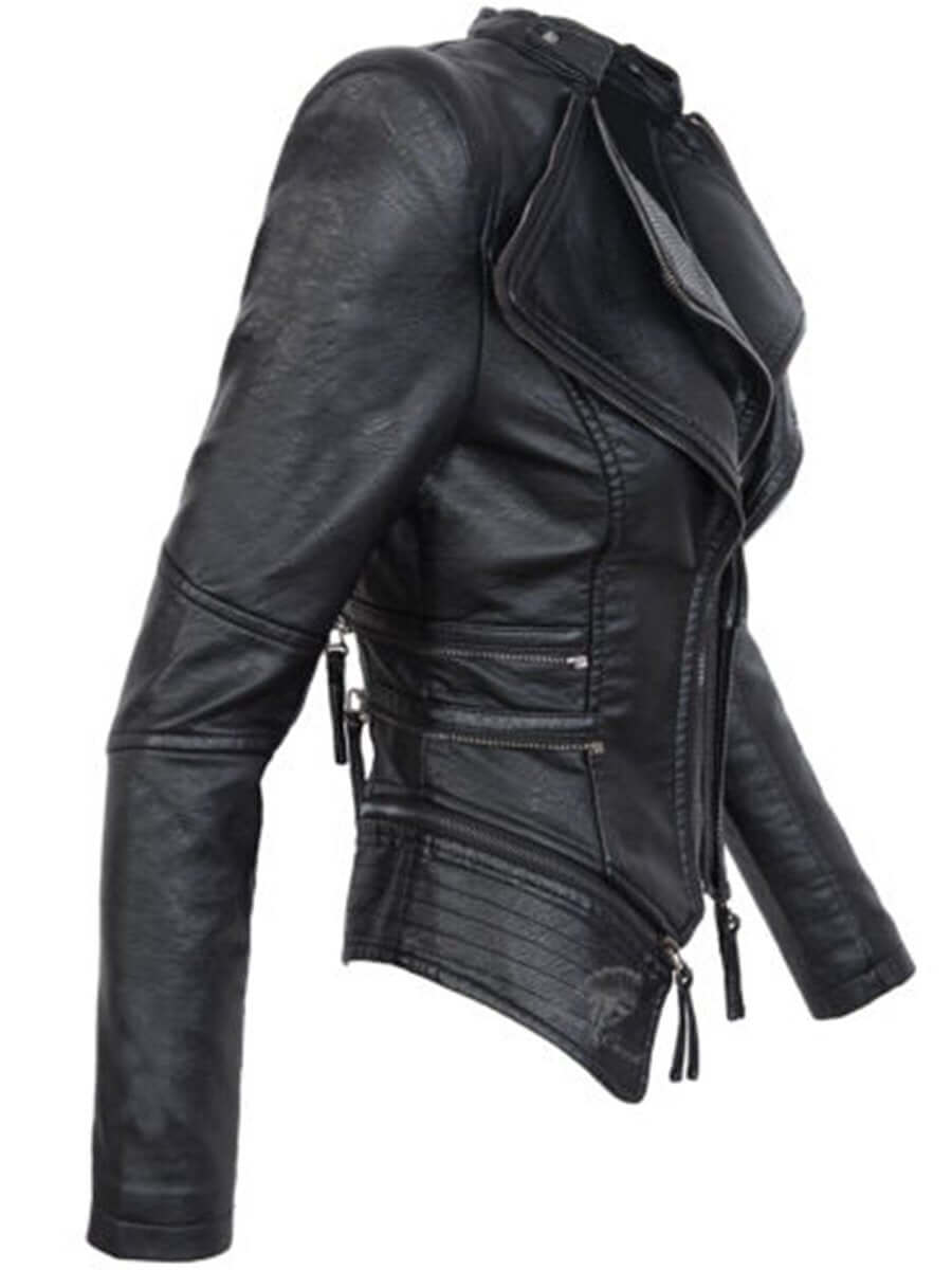Women's Slim Fit PU Leather Jacket with Zip Stitching