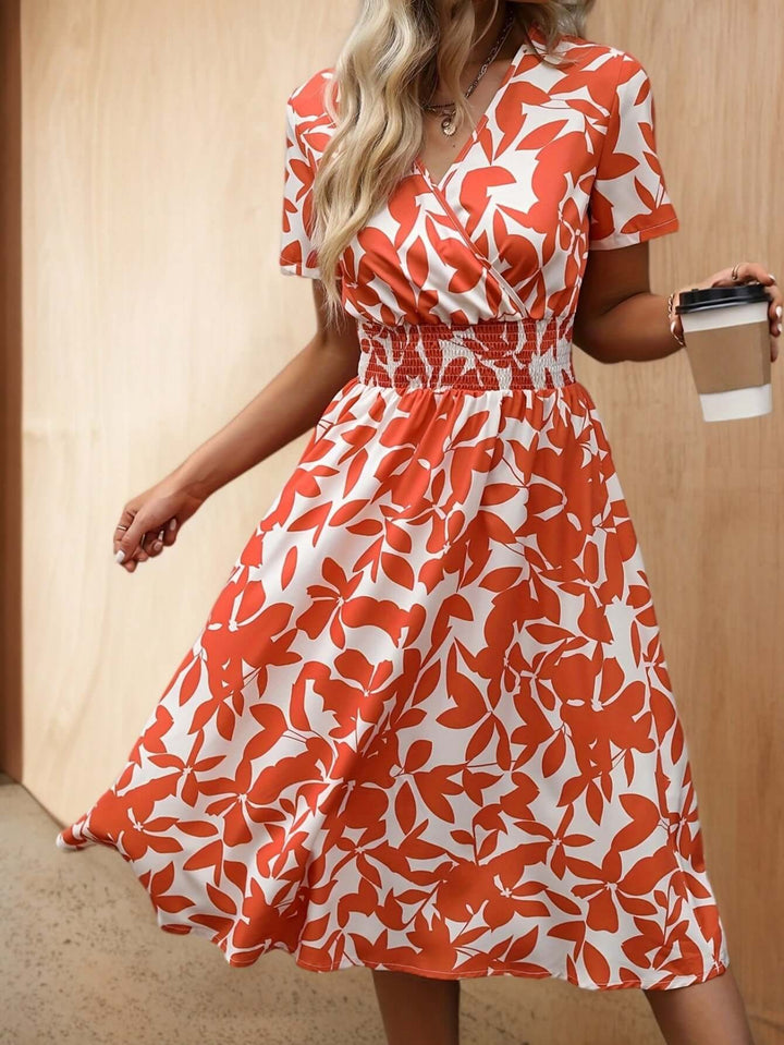 Women's Floral Print Smocked Midi Dress