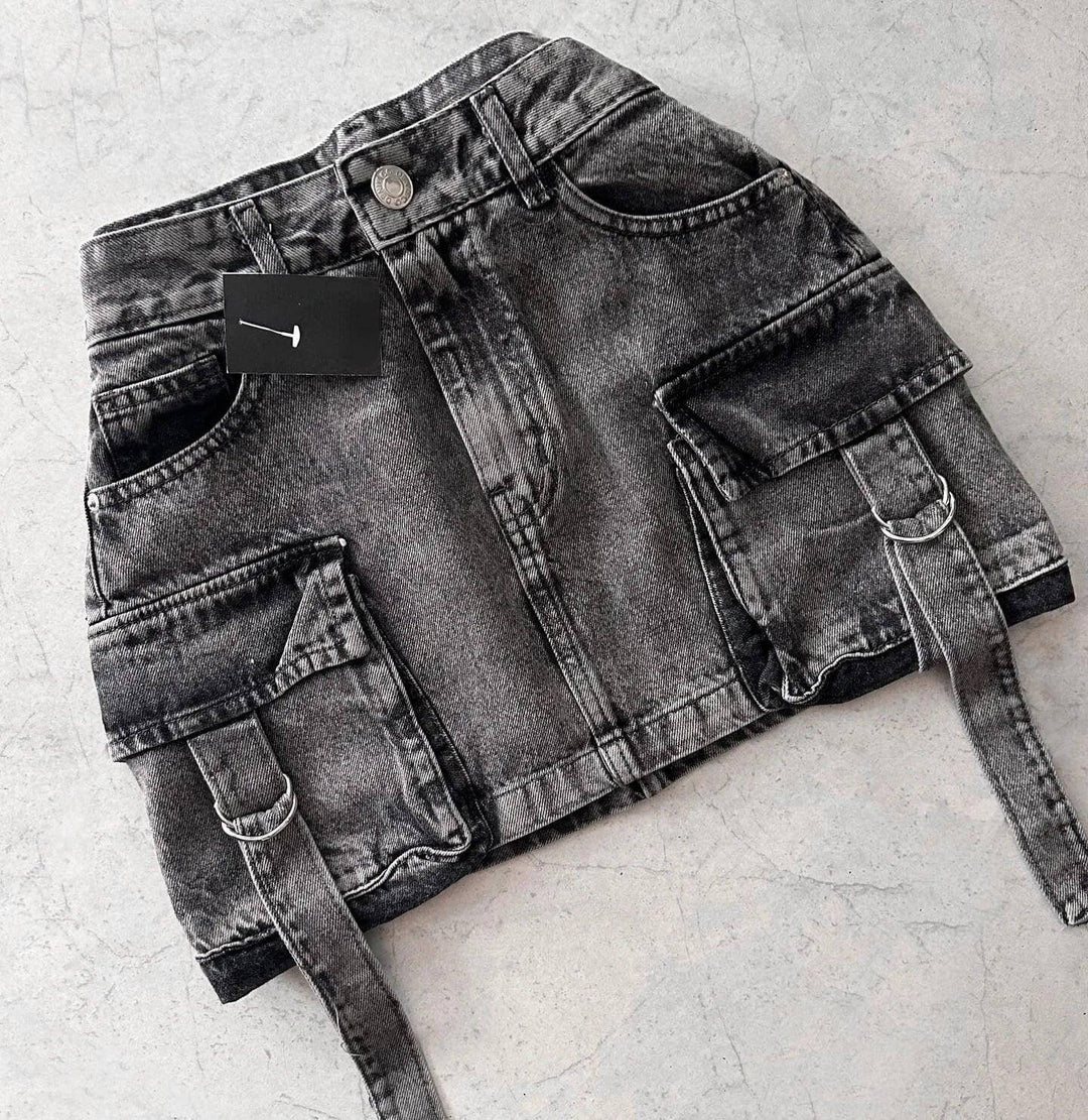 Women's Multi-Pocket Denim A-Line Mini Skirt