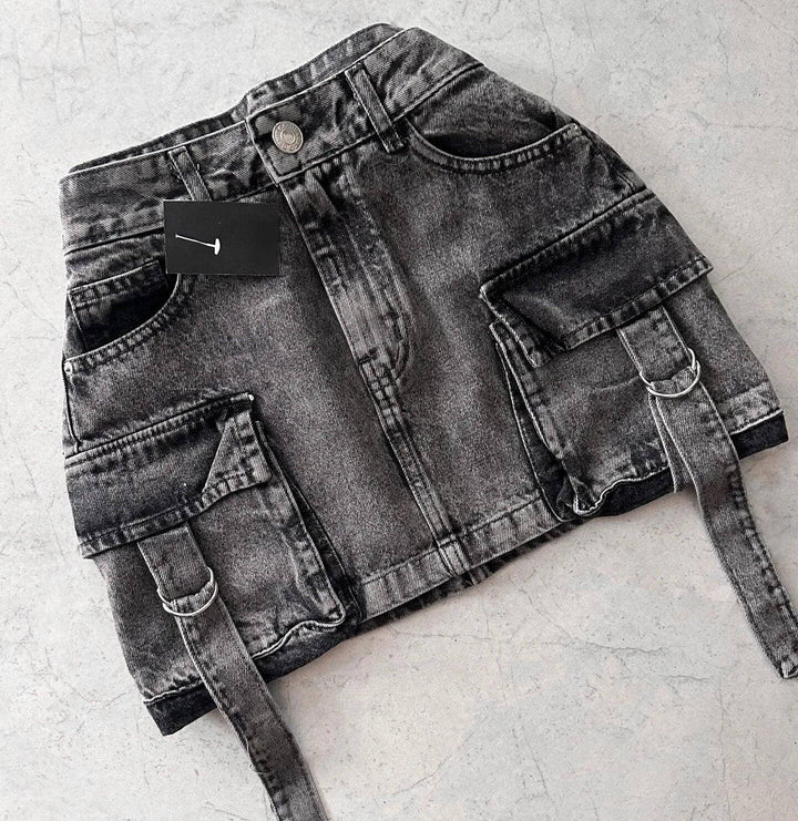Women's Multi-Pocket Denim A-Line Mini Skirt