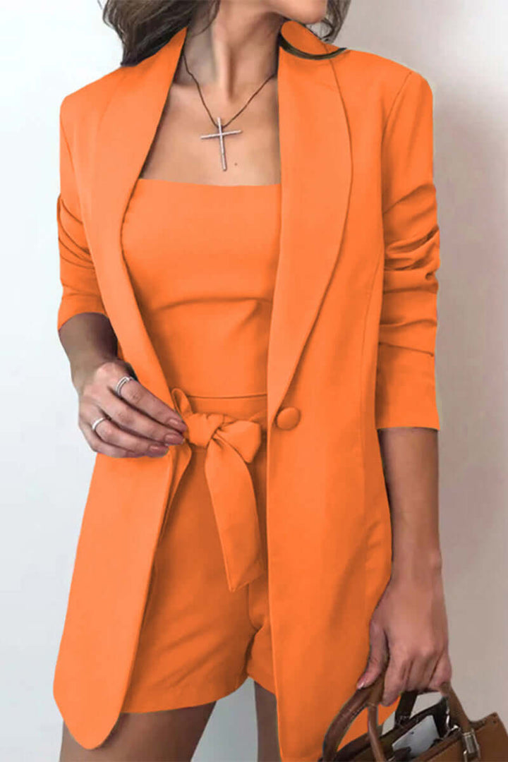 Women's 3-Piece Set with Bow Tie & Turn-Up Collar