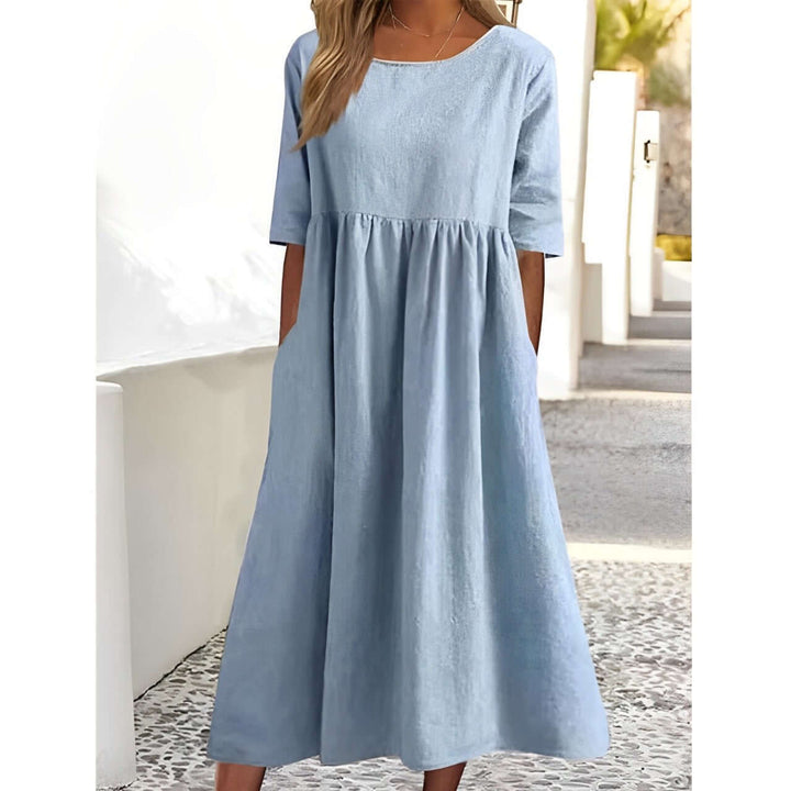 Cotton Linen Pleated Midi Dress