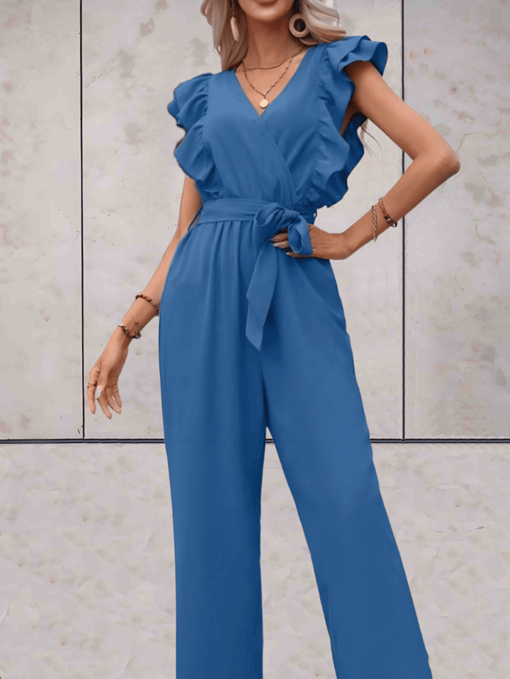 Women's Ruffle Sleeve V-Neck Jumpsuit
