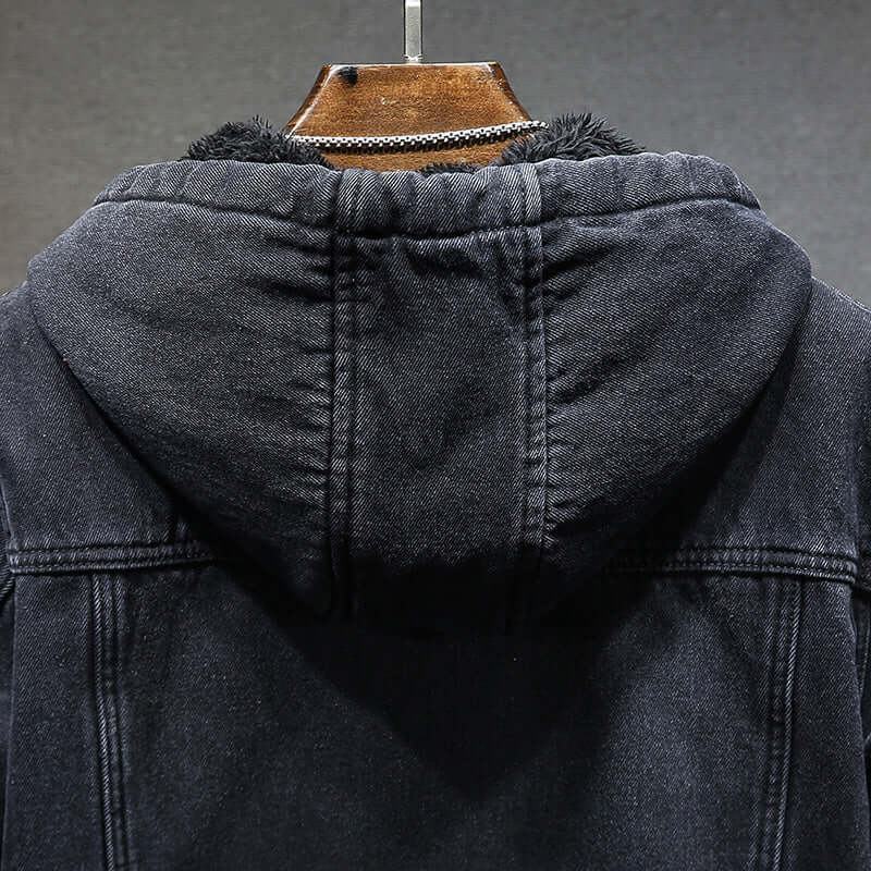 Men's Winter Denim Jacket with Faux Lambskin Lining