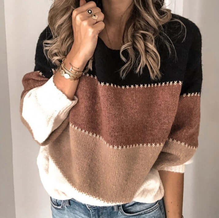 Women's Striped Knitted Jumper - Loose Fit