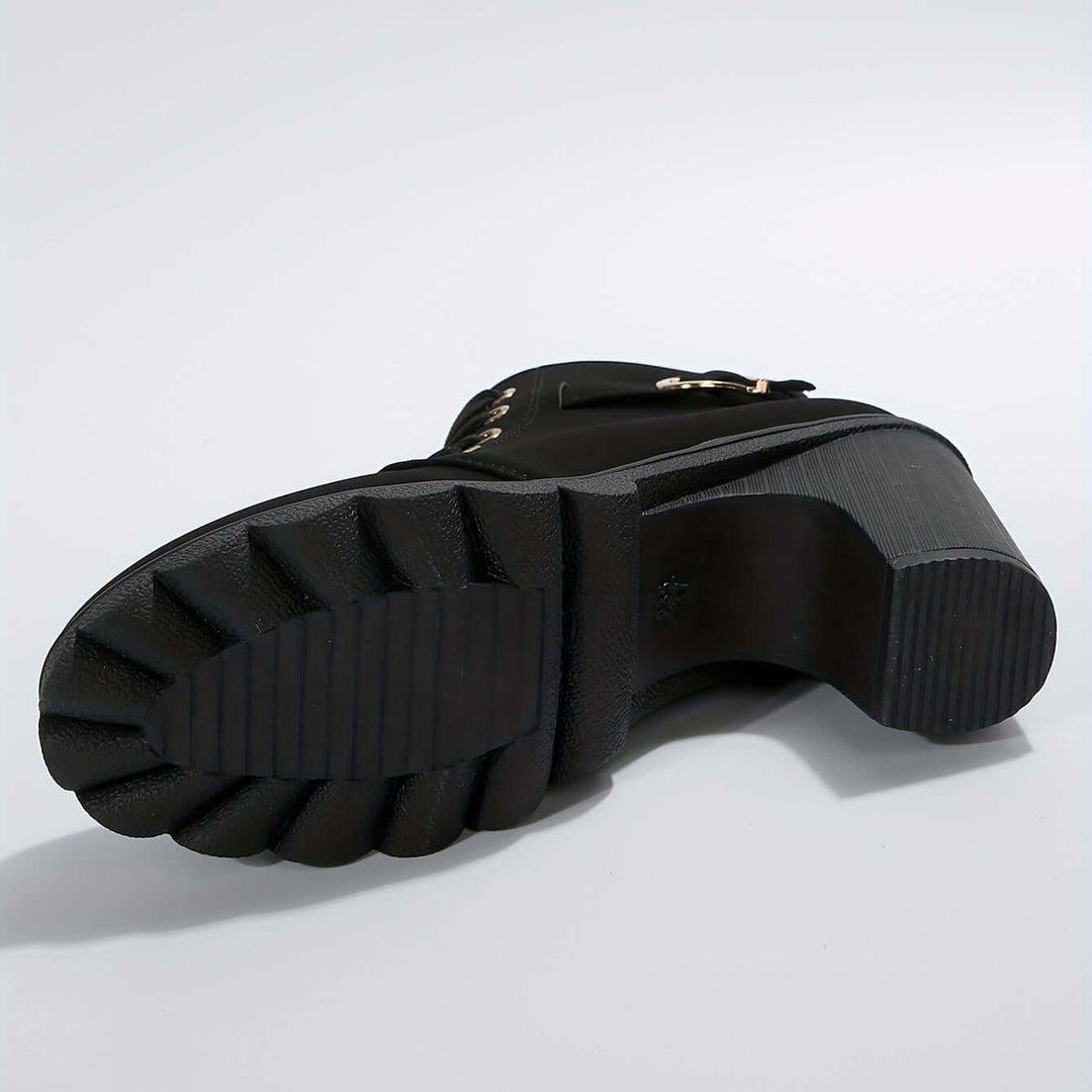 Women's Block Heel Ankle Boots with Buckle Detail