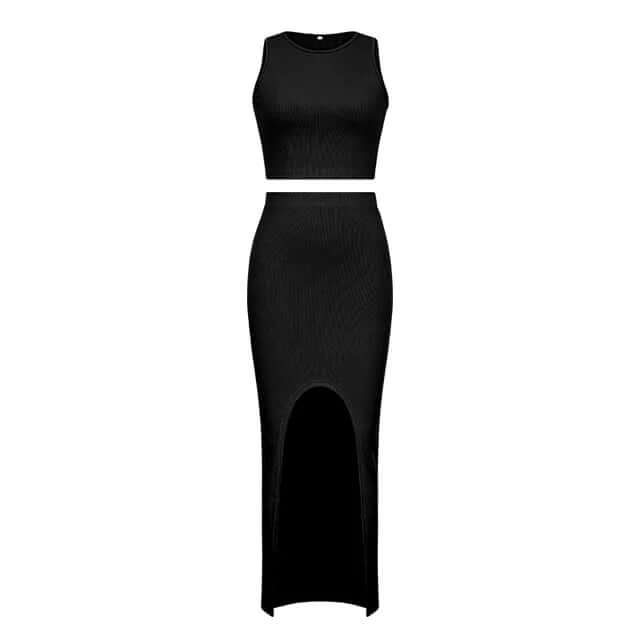 Women's Sleeveless Crop Top and Split Skirt Set