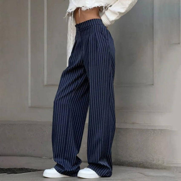 Women's High-Waisted Striped Trousers