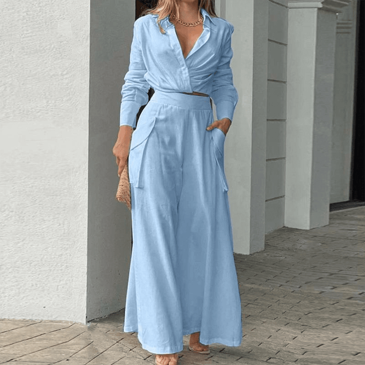 Women's  Crop Top & Wide-Leg Trousers
