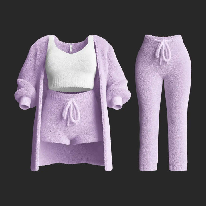 Women's 4-Piece Plush Knitted Lounge Set