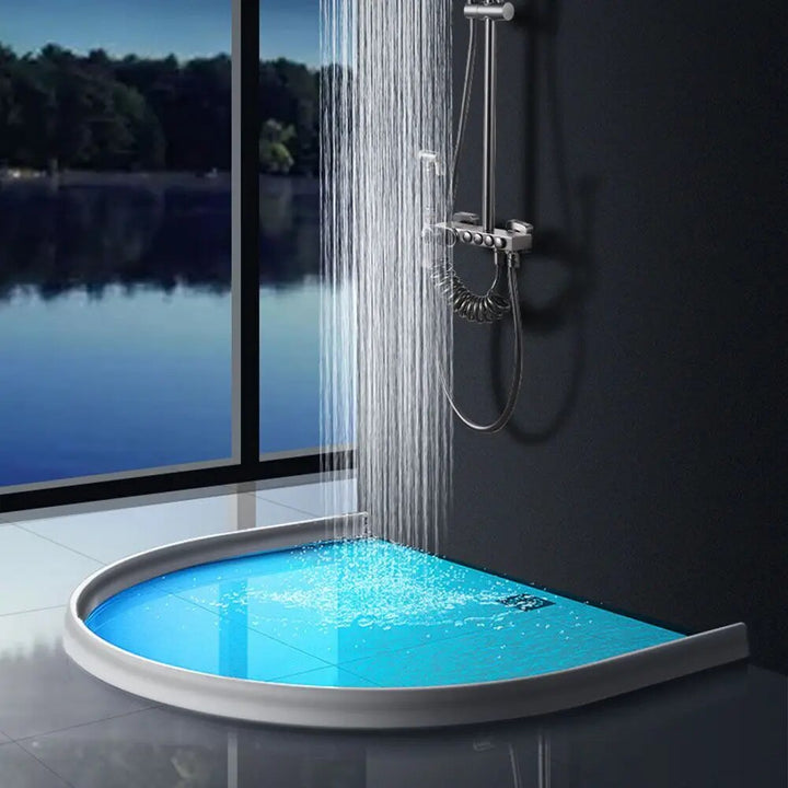 "Flexible waterproof silicone shower seal for leak prevention, shown in sleek design, ideal for bathroom water barrier."