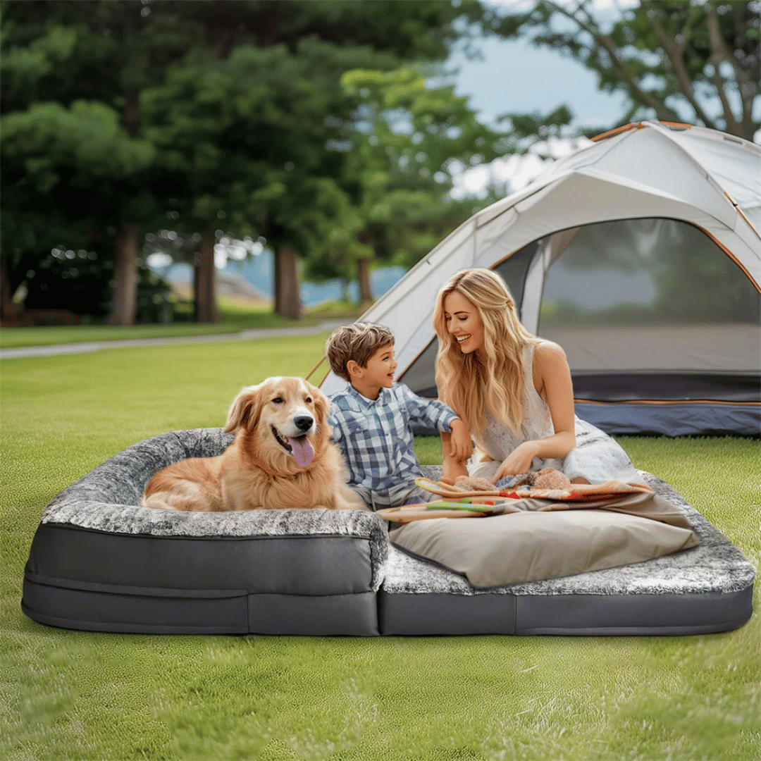 Foldable calming pet bed with plush bolsters, ideal for bonding with pets. Lightweight, spacious, and easy to maintain.