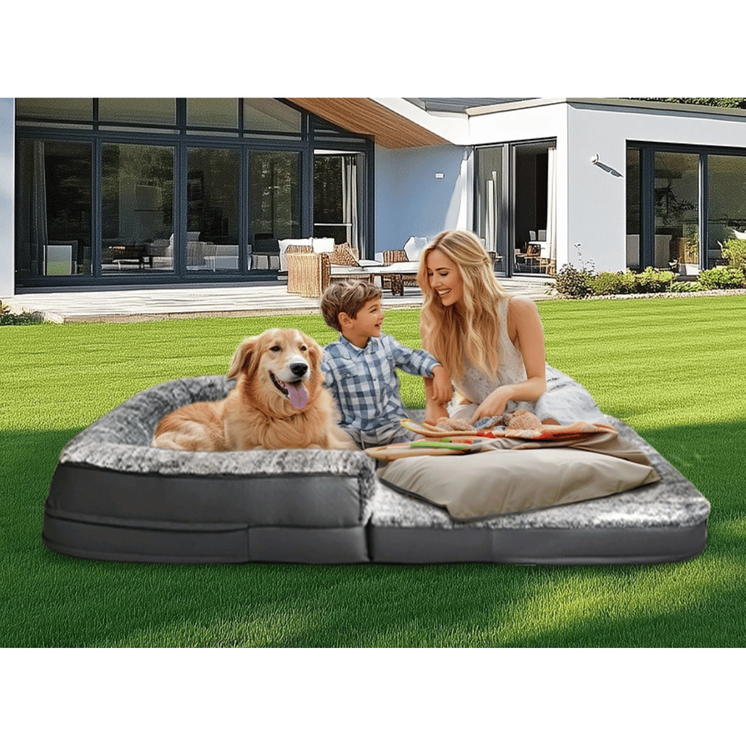 Foldable calming pet bed with plush bolsters, ideal for bonding with pets. Lightweight, spacious, and easy to maintain.