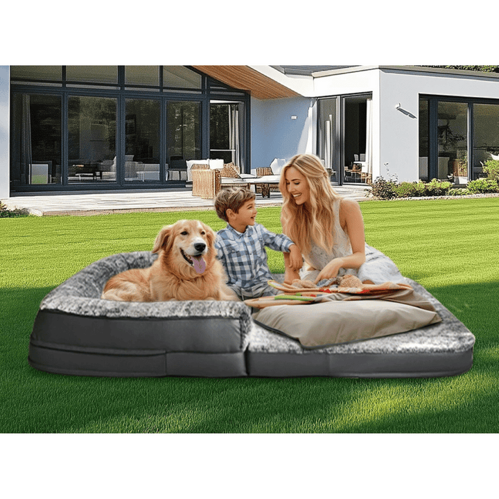 Foldable calming pet bed with plush bolsters, ideal for bonding with pets. Lightweight, spacious, and easy to maintain.