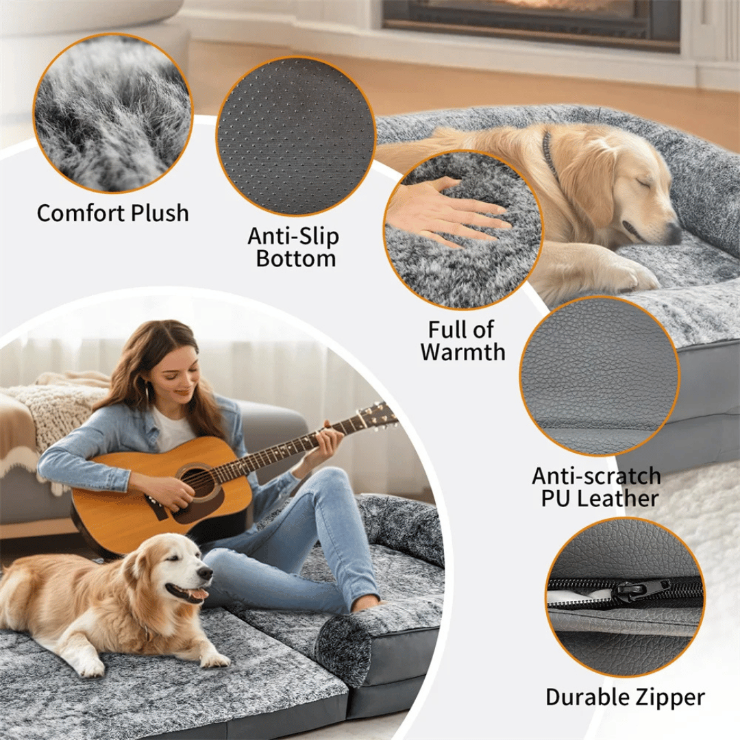 Foldable calming pet bed with plush bolsters, ideal for bonding with pets. Lightweight, spacious, and easy to maintain.