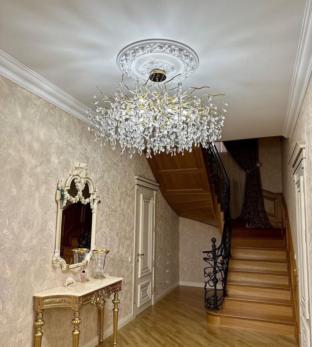French style crystal chandelier with elegant branches and crystal detailing, perfect for luxury interiors, enhancing home déc