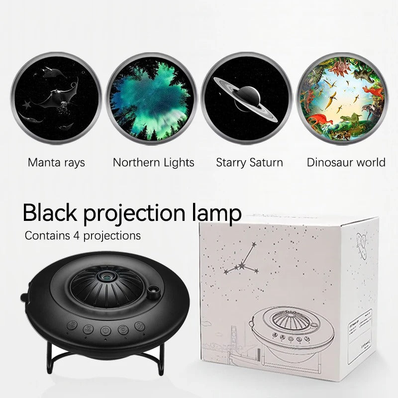 Galaxy projector displaying vivid night sky with 60,000 stars, compact design for home decor in kids and living rooms.
