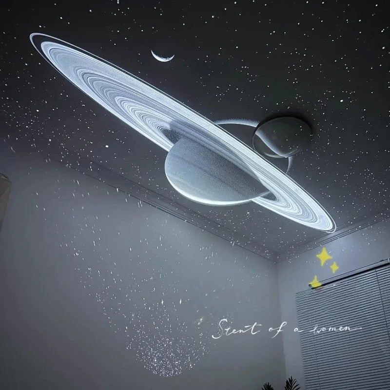 Galaxy projector displaying vivid night sky with 60,000 stars, compact design for home decor in kids and living rooms.