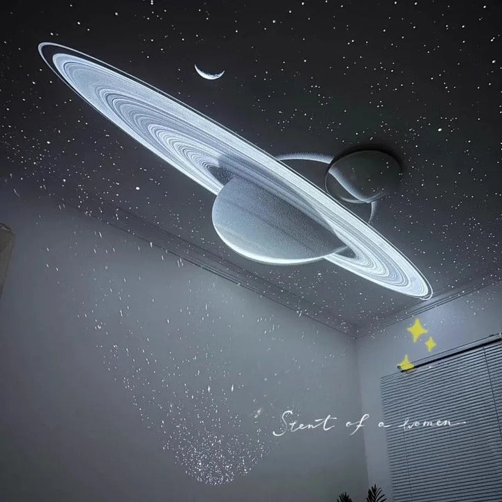 Galaxy projector displaying vivid night sky with 60,000 stars, compact design for home decor in kids and living rooms.