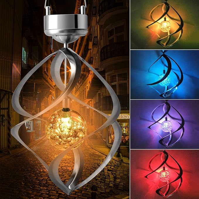 "Garden Colour-Changing Solar Wind Chimes with LED Lights, showcasing vibrant hues and melodic features for outdoor decor"