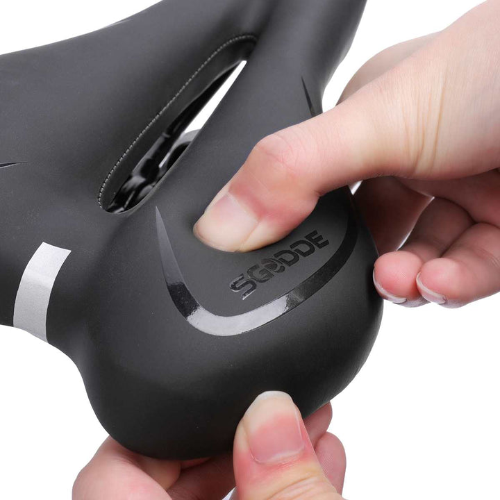 Gel bike saddle with gel cushioning, breathable design, durable black cover, ideal for comfortable long rides and reduced str