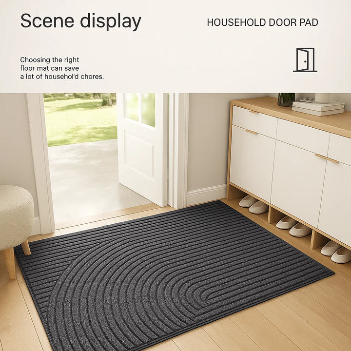 "Green non-slip heavy-duty door mat with textured surface for indoor/outdoor use, resists dirt, rain, and sun exposure."