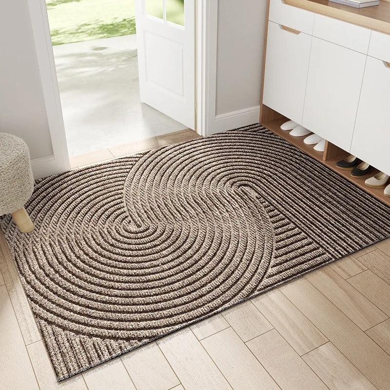 "Green non-slip heavy-duty door mat with textured surface for indoor/outdoor use, resists dirt, rain, and sun exposure."