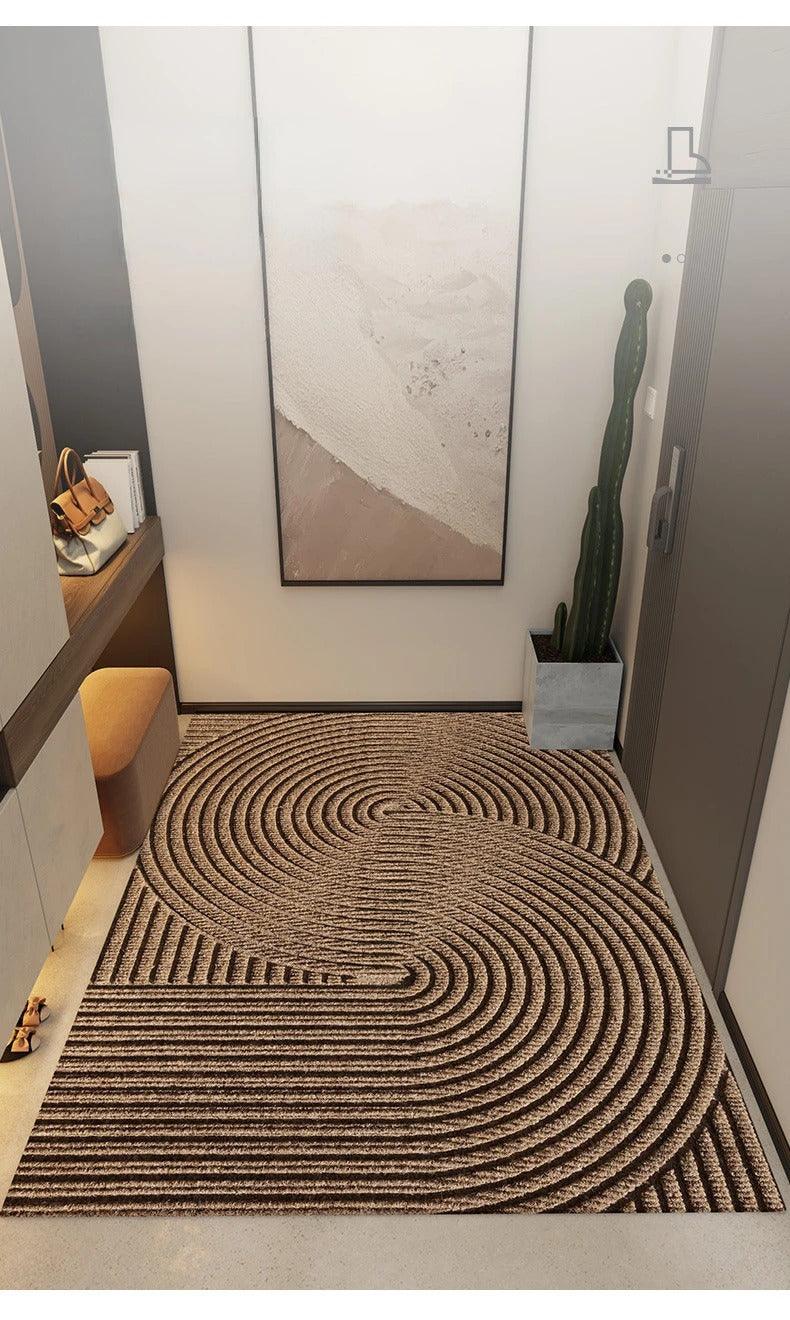 "Green non-slip heavy-duty door mat with textured surface for indoor/outdoor use, resists dirt, rain, and sun exposure."