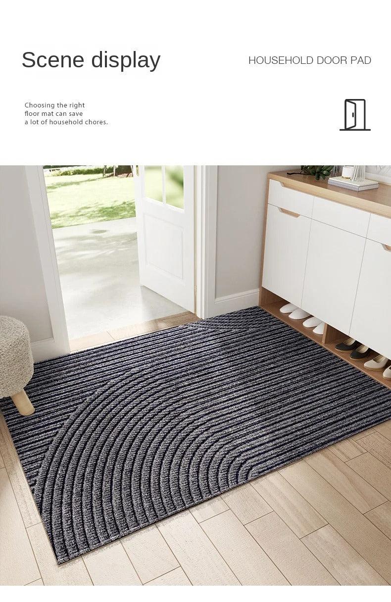 "Green non-slip heavy-duty door mat with textured surface for indoor/outdoor use, resists dirt, rain, and sun exposure."