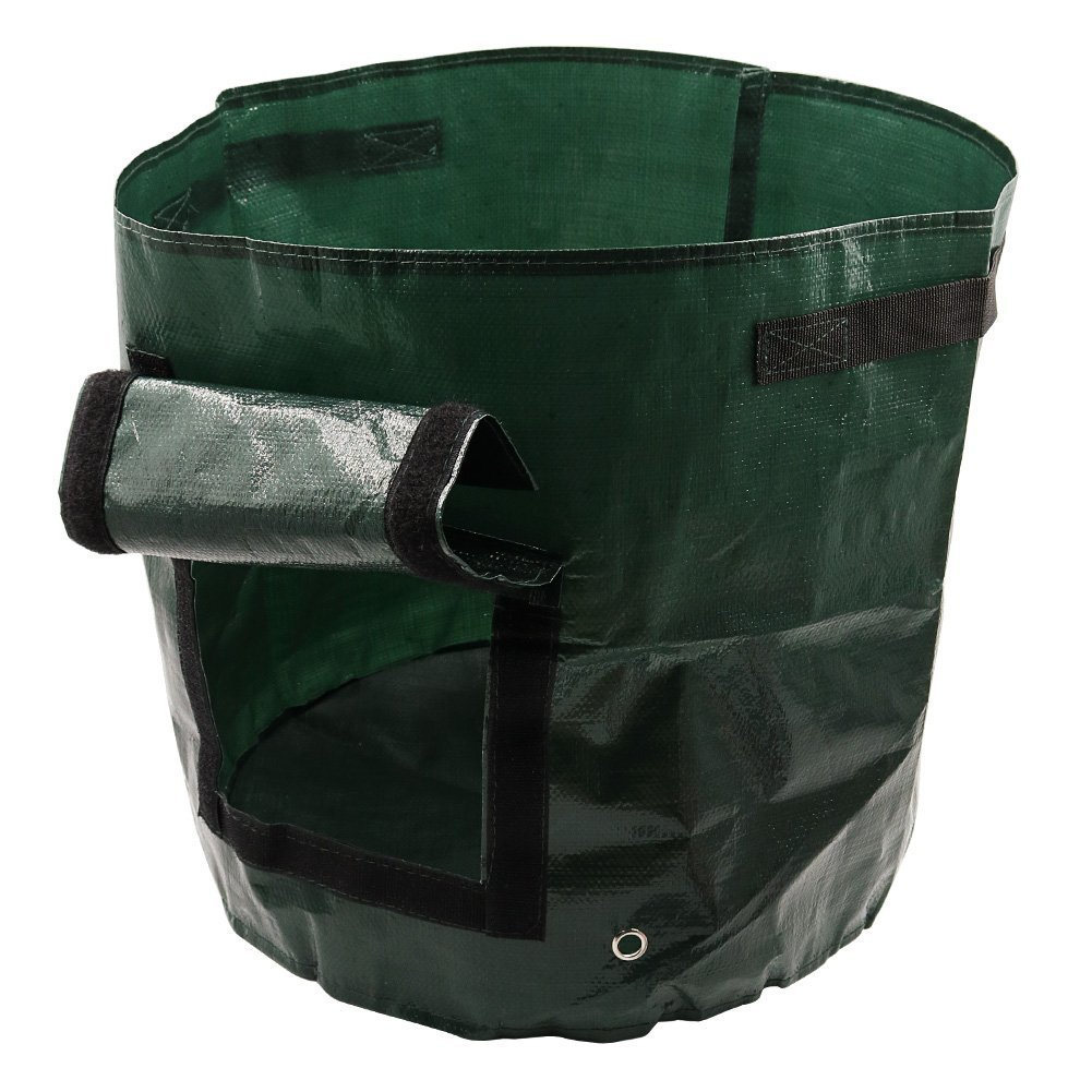 Green reusable grow bag with window for easy potato harvesting, durable fabric, ideal for patios and small gardens, optimal d