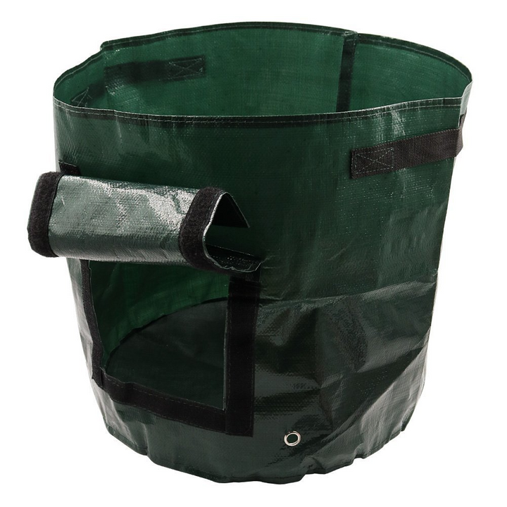Green reusable grow bag with window for easy potato harvesting, durable fabric, ideal for patios and small gardens, optimal d