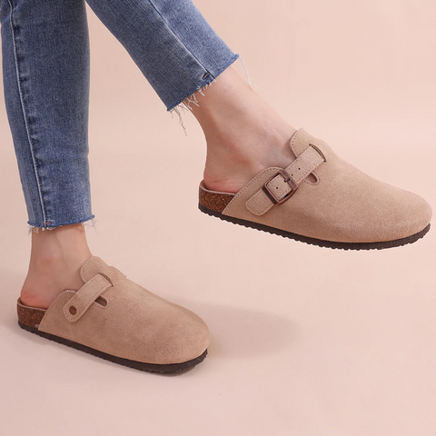 "Green women's orthopedic comfort slippers with soft cotton lining and non-slip rubber sole for superior support indoors."