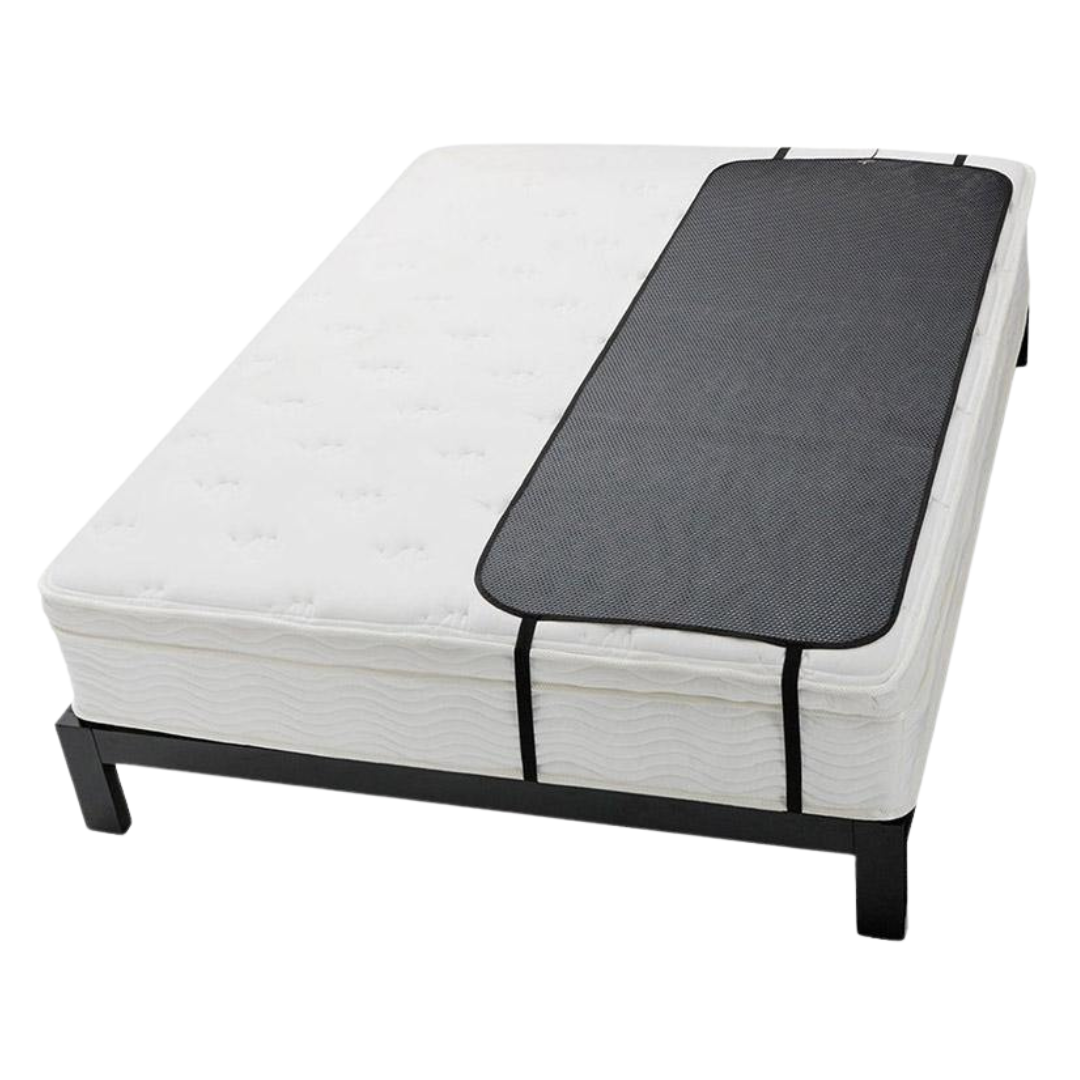 Grounding sleep mat for enhanced sleep. Carbon-infused leatherette material, under-sheet design for natural energy balance.