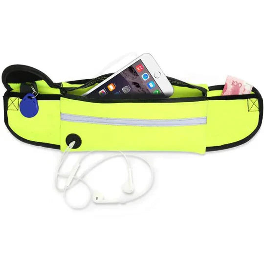 "Hands-free dog running lead with reflective waist belt, showing adjustable strap and bungee leash for outdoor activities."